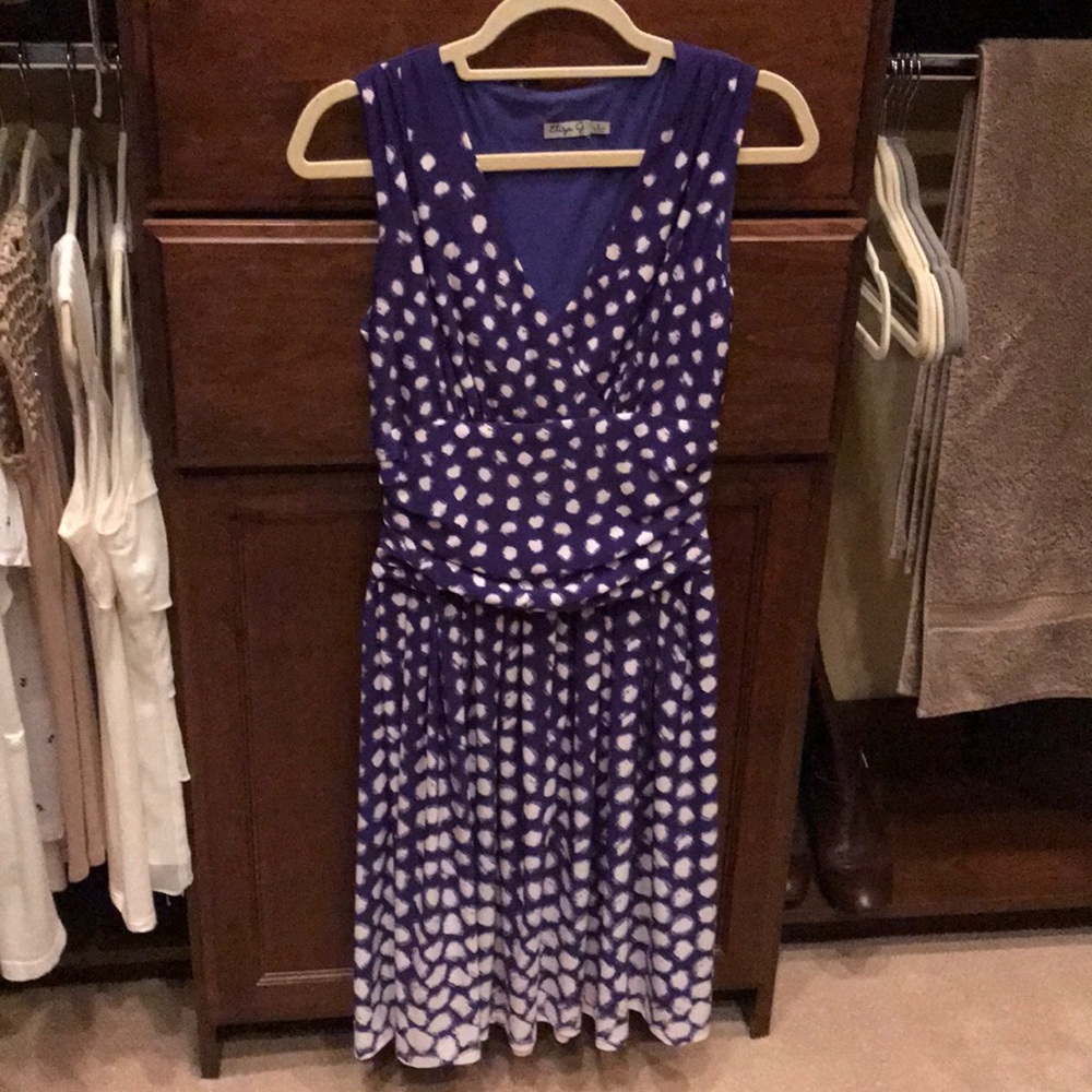 Eliza J blue and white polka dot dress